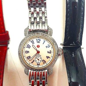 Michele Diamond Stainless Steel. Also, Red and Black Patent Leather Bands.